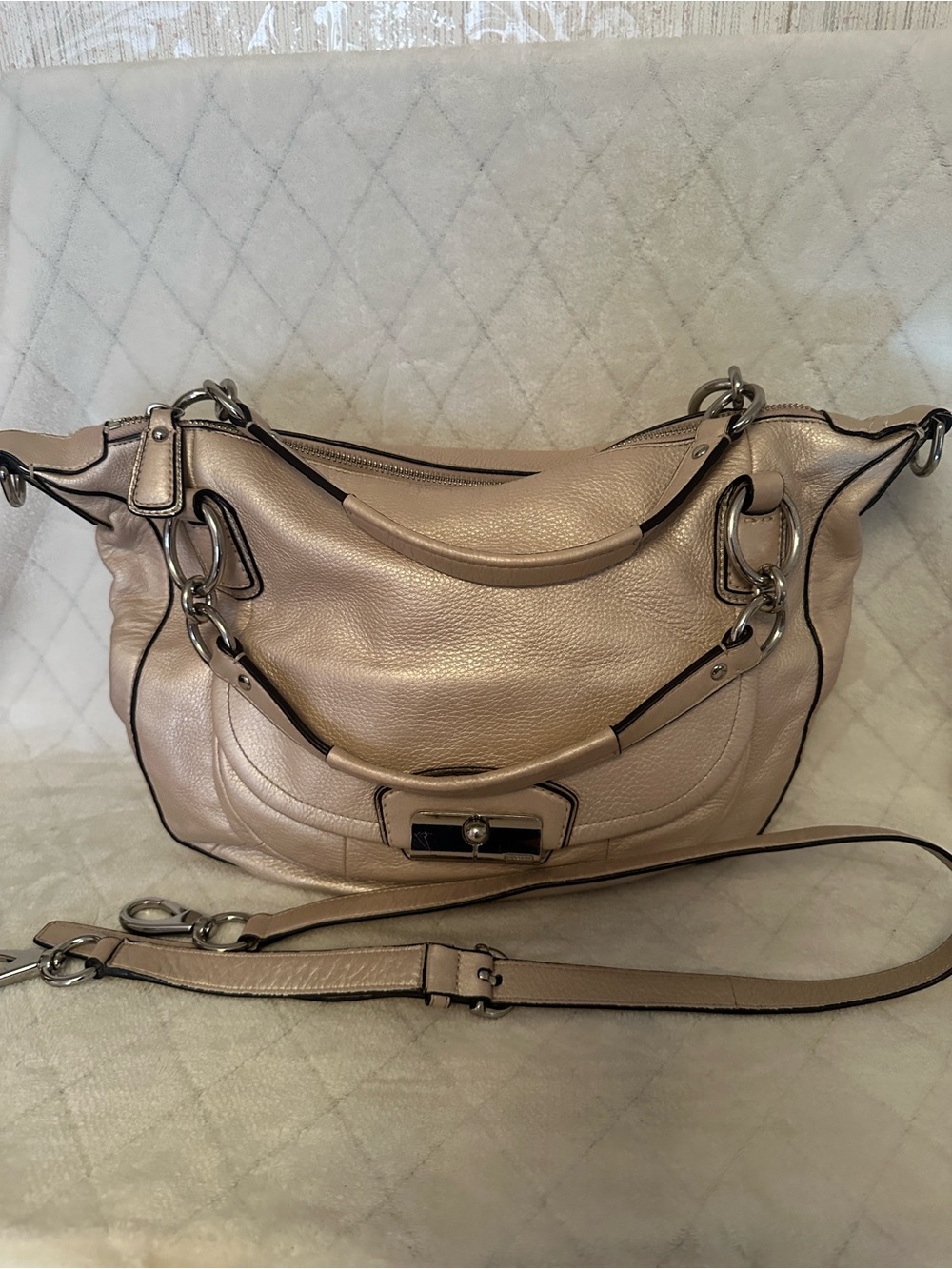 Coach Metallic Pebbled Leather Shoulder Bag - Champagne